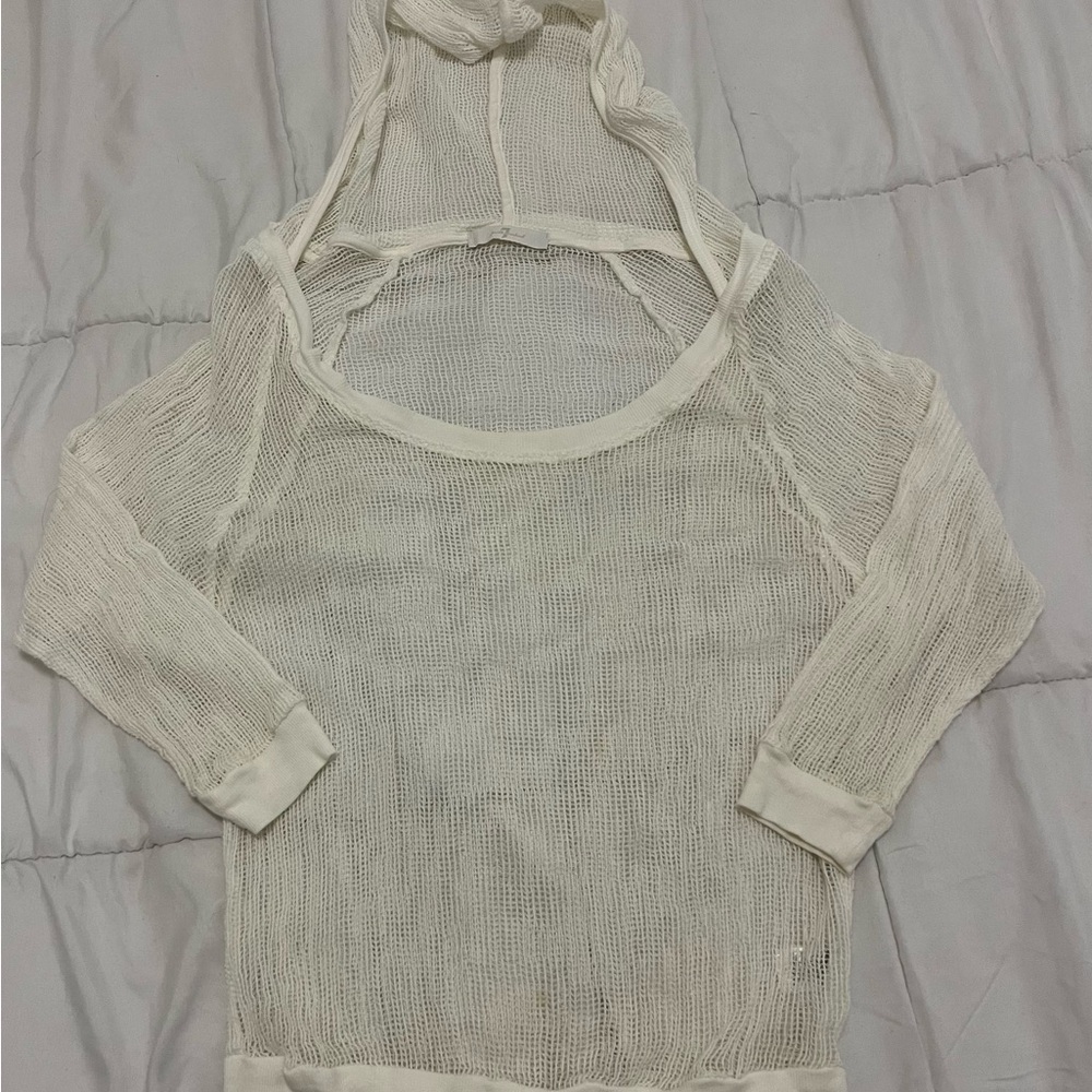 7 For All Mankind Cream Mesh Knit Top